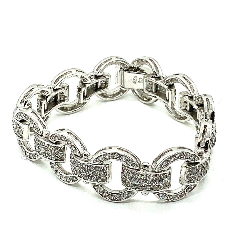 Sterling silver CZ bracelet with round links